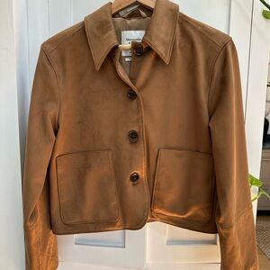 Abercrombie & Fitch Brown Leather-Look Cropped Blazer Jacket